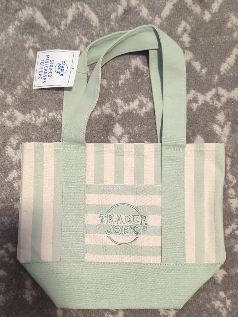 Trader Joe's Striped Mini Canvas Tote Bag - Mint Green